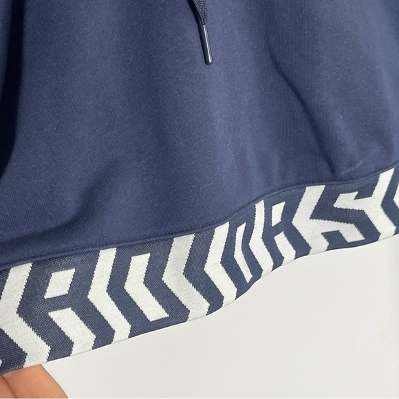 ADIDAS Navy and White Cropped Three Stripe Life Hooded Sweatshirt Size Small - Picture 2 of 10